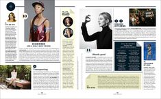 the inside pages of a magazine with photos and text on it, including images of women in