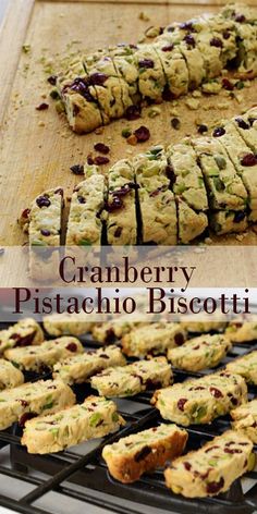 cranberry pistachio biscotti cookies are cooling on the oven rack