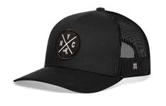 a black trucker hat with the word,'s on it and crossed arrows