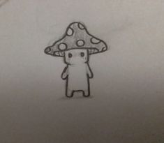 a drawing of a person with a mushroom on their head