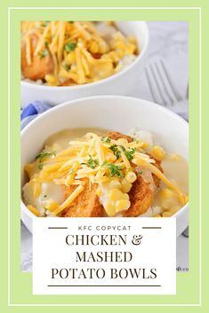 chicken and mashed potato bowls with text overlay that reads keto copycat