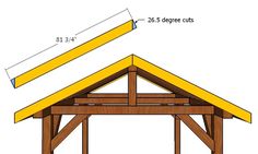 a wooden structure with measurements for the roof