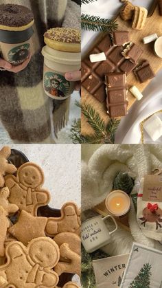 the collage shows cookies, hot chocolates, and other holiday treats on display