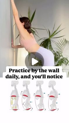 a woman is doing exercises on the wall