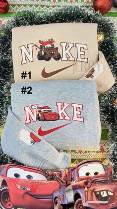 The McQueen And Mater Christmas Disney Nike Embroidered Sweatshirt is the perfect blend of style and comfort. Made with high-quality Lightning Mcqueen And Mater, Mcqueen And Mater, Nike Embroidered Sweatshirt, Disney Nike, Matching Things, Iconic Cars, Christmas Disney, Cute Nike Outfits, Matching Hoodies