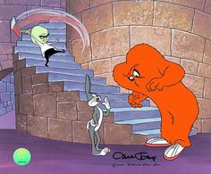 an animated cartoon character standing next to another character on the stairs with one hand up in the air