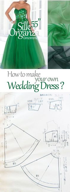 a green wedding dress is shown with instructions for how to make it