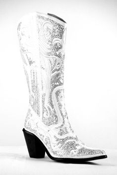 Helen's Heart Bling Boots in White LB-0290-12 | Nchantment – SAVE $10 on Orders of $50 or More! Use Promo Code ILOVENCHANTMENT Bride Cowboy Boots, Bling Boots, Cute Cowgirl Boots, Wedding Shoes Boots, Wedding Reception Outfit, Colored Boots, Boots Shoe, Reception Outfit