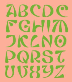 the alphabet is made up of green letters and numbers on an orange background with black lettering