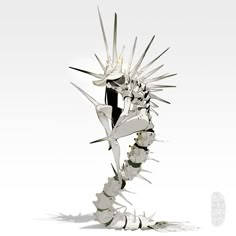 an artistic rendering of a skeleton with spikes on it's back legs and arms