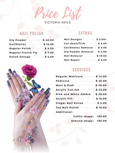 Price List Design Nails, Nail Salon Price List Ideas, Nails Menu Price List, Nail Salon Equipment List, Nail Services Menu Price List, Nail Salon Prices, Nail Parlour, Nail Tech School, Planning A Party