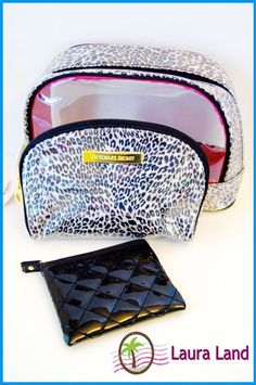 Victoria's Secret Make Up Bag Cosmetic Case Leopard Vinyl Travel Set of 3 ~NWT #VictoriasSecret Makeup Bag, Sunglasses Case, Globe, Adjustable Straps