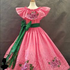 The Dress Have Elastic In The Arms And Waist Include Rebozo And Crinoline Mexican Bridesmaid Dresses, Mexican Traditional Clothing, Folklorico Dresses, Kids Bridesmaid Dress, Mint Dress Lace, Pink Toddler Dress, Jacket Dress Set, Traditional Mexican Dress, Mexican Independence