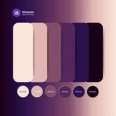 the color palette is shown in shades of purple, white and black with different colors