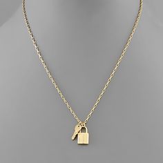 "Necklace With Brass Lock And Key Design - Crafted From Brass - Features A Lobster Clasp Closure - Measures 16 Inches In Length" Gold Lock Necklace, Necklace Lock, Bday Gifts, Xmas List, Lock Necklace, Locks & Key, Key Necklace, Lock And Key, Key Design