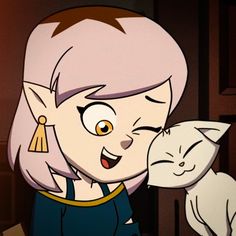 an animated image of a woman kissing a cat