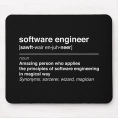 the definition of software engineer mousepad is shown in white letters on a black background