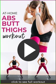 6 bodyweight exercises to tone your abs, butt and thighs at home. Add this no equipment workout to your workout routine 1-2 times a week. Ab And Arm Workout, 15 Minute Abs, Hit Workout, Abb Workouts, Thighs Workout, Exercise Moves, Hiit Workout Videos, Arm Challenge