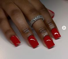 Valentines Classy Nails, Short Nail Red French Tip, Short Square Nails Ideas Fall, Square Nails Ideas Christmas, Red Nail Square, Red Powder Nails, Short Coffin Red Nails, Red Nails Square Short, Red Christmas Nails Designs