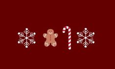 a red background with snowflakes, candy canes and a gingerbread man