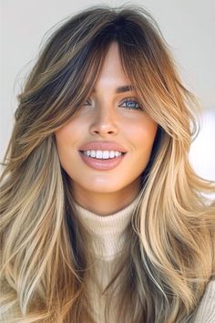 This style flaunts breezy layers with a chic ombre gradient from rich roots to honeyed ends. It's a low-upkeep look that adds volume and frames the face effortlessly. Click here to see more stunning long hairstyles. Long Layers With Curtain Bangs, Easy Long Hairstyles, Layers With Curtain Bangs, Long Hairstyles For Women, Trendy Nail Designs, Second Day Hairstyles, All Face Shapes, Hair Tutorials For Medium Hair