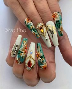 Carribean Nails, Make Tutorial, Nails Design With Rhinestones, Green Nail, Grunge Nails, Cute Acrylic Nail Designs, Pretty Nail Art Designs, Luxury Nails, Fabulous Nails