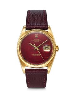 ROLEX, VERY RARE AND ATTRACTIVE YELLOW GOLD 'DATEJUST' WITH RED JASPER DIAL, REF. 1601, | Christie’s Red Jasper, Rolex, Yellow Gold, Yellow, Red, Design