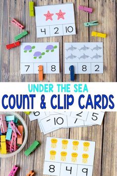 under the sea count and clip cards for kids to practice counting with their own numbers