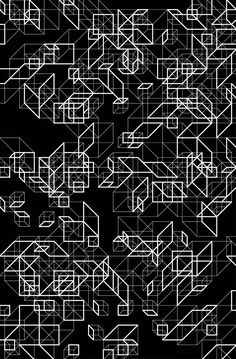 an abstract black and white pattern with lines in the form of letters on a black background