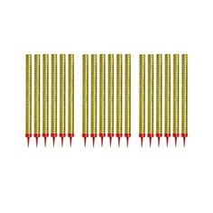 six gold drills with red tips are lined up in a row on a white background