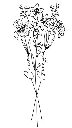 a black and white drawing of flowers