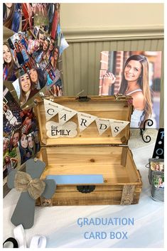 a graduation card box with pictures on it