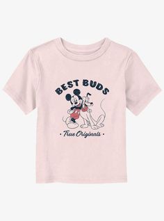 60% Cotton  40% PolyesterWash cold; dry lowImportedListed in toddlers sizes Best Bud, Toddler Sizes, Disney Mickey Mouse, Disney Mickey, The Originals, Disney, T Shirt