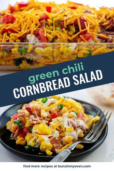 this green chili cornbread salad is the perfect side dish for any meal it's loaded with vegetables and cheese