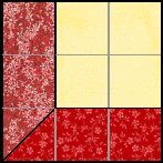 a red and yellow square with white squares on it