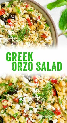 greek orzo salad with fresh herbs and feta cheese