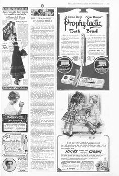 an old newspaper article with pictures of children and toothbrushes on it's front page