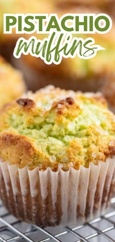 A close up view of a pistachio muffin. Lemon Cranberry Muffins, Pistachio Muffins, Pistachio Dessert, Cranberry Muffins, Pistachio Pudding, Cinnamon Roll Cake, Muffin Tin Recipes