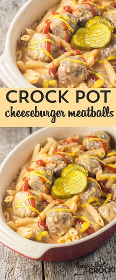 two images showing different types of crock pot cheeseburger meatballs