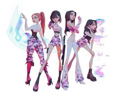 Aespa Fanart, Group Drawing, Ningning Winter, How To Make Things, Illicit Affairs, Winter Karina, Kpop Anime, Karina Giselle, Group Art