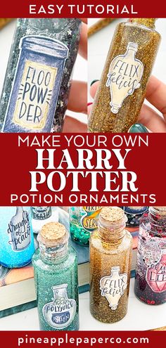 harry potter jars with the words make your own harry potter potton ornaments