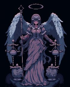 an angel holding two scales and a staff in front of her is the symbol of justice