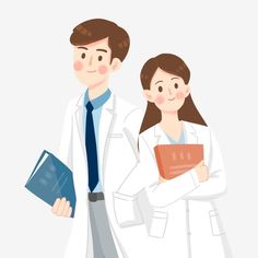 a man and woman in lab coats holding folders