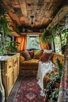 a living room filled with lots of plants next to a sink and stove top oven