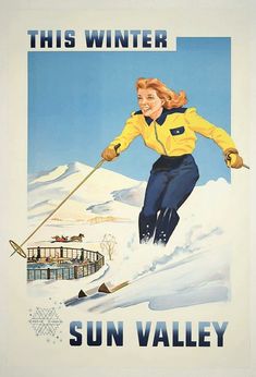 Sun Valley  Vintage Ski Poster Vintage Ski Resort, Retro Ski Poster, Idaho Travel, Sun Valley Idaho