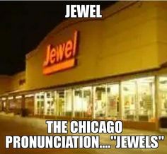 the front of a jewell store at night with text overlay that reads, the chicago pruncation jewels