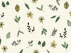 an image of flowers and leaves on lined notebook paper seamless wallpaper pattern background