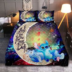 the bed has an image of stitch and stitch on it