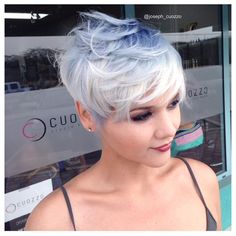 Pastel blue and icy white color by @joseph_cuozzo and outstanding pixie by @tonyacuozzo #hotonbeauty Silver Hairstyles, 15 Hairstyles, Medium Haircuts, Curly Haircuts, Cool Short Hairstyles, Haircut Styles, Bangs Short, Short Layered, Short Straight Hair