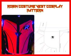 a red and black motorcycle vest with the words robin costume west cosplay pattern on it